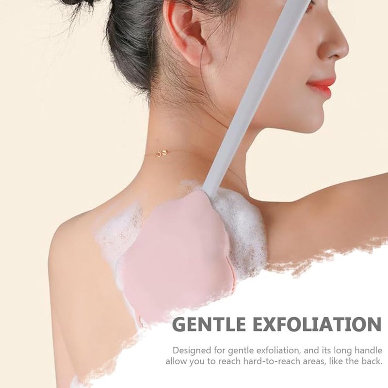 Pink Long Handle Silicone Shower Brush For Back Body Scrubbing Soft Bristles Wet Dry Skin Care - Image 5